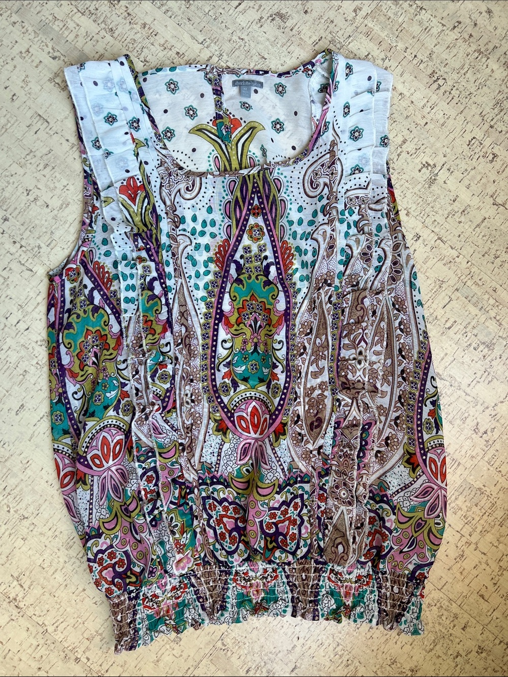 Y2K Charlotte Russe Boho Paisley Smocked Hem Sleeveless Blouse Medium